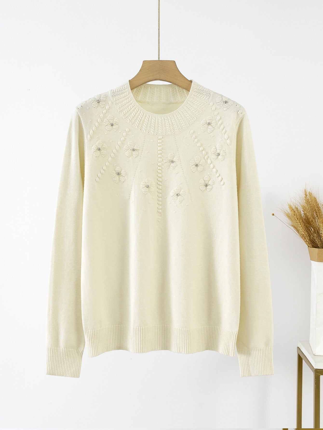 Damen eleganter Strickpullover mit floralem Design WW