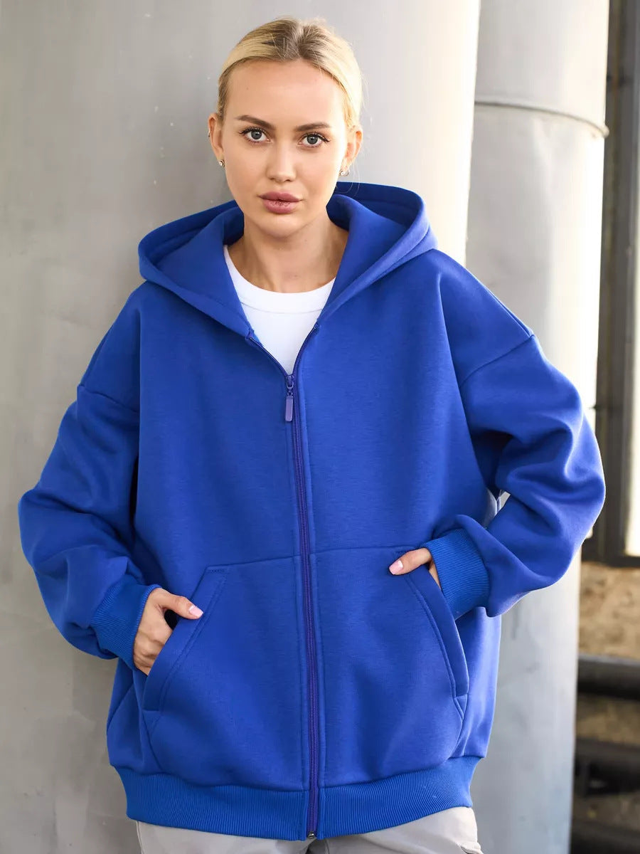 Damen lässiger Kapuzenjacke mit praktischem Reißverschluss und großen Taschen WW