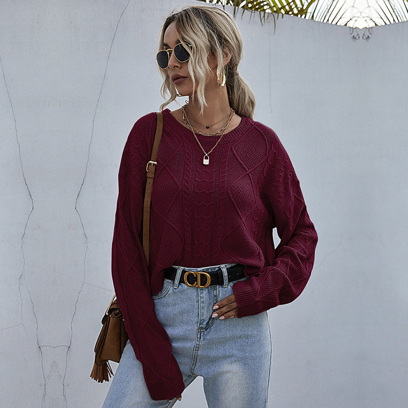 Damen lässiger Strickpullover mit exklusivem Zopfdesign WW