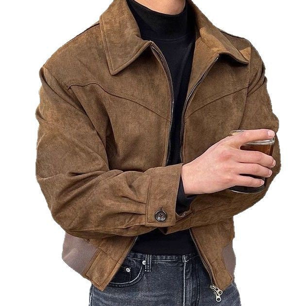 Herren lässige Übergangsjacke aus weichem Kunstleder mit Reißverschluss WW