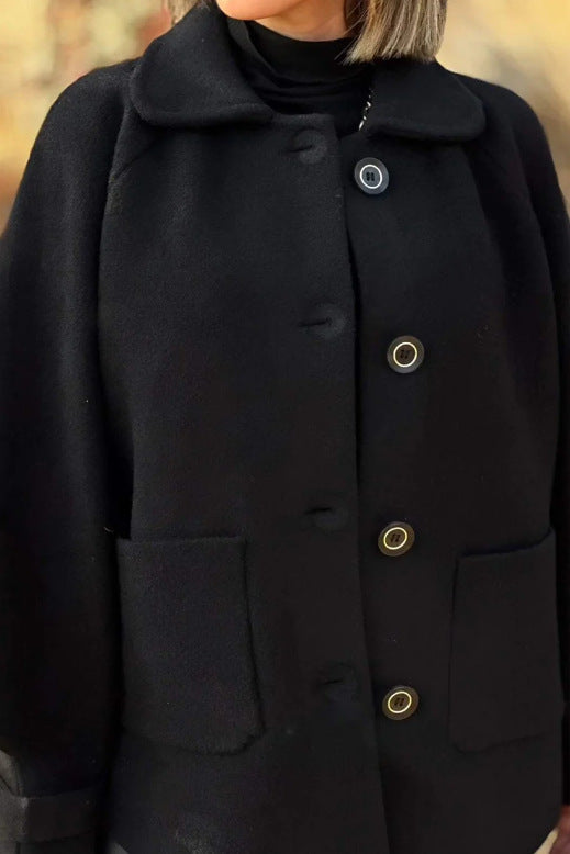 Damen modische und warme Wollejacke mit praktischen Taschen WW