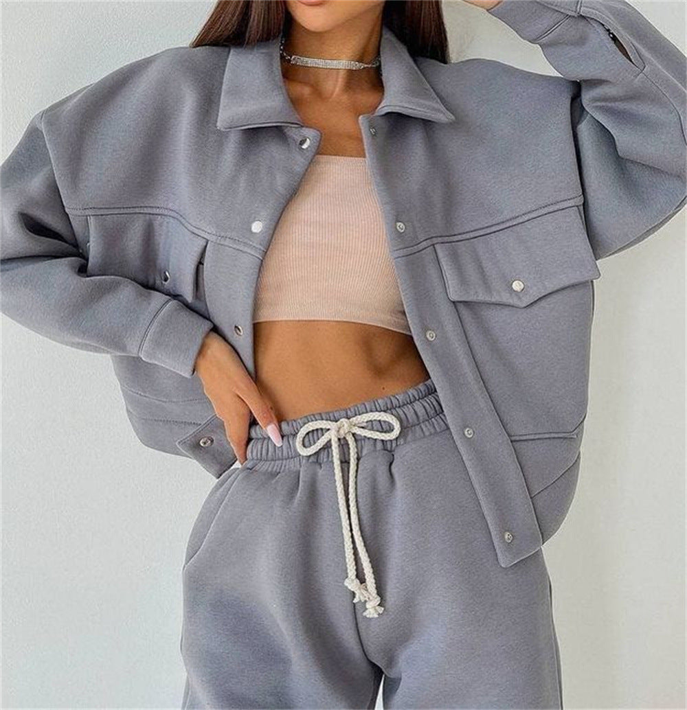Damen lässiges Fleece-Set mit praktischer Jacke und bequemen Jogginghosen WW