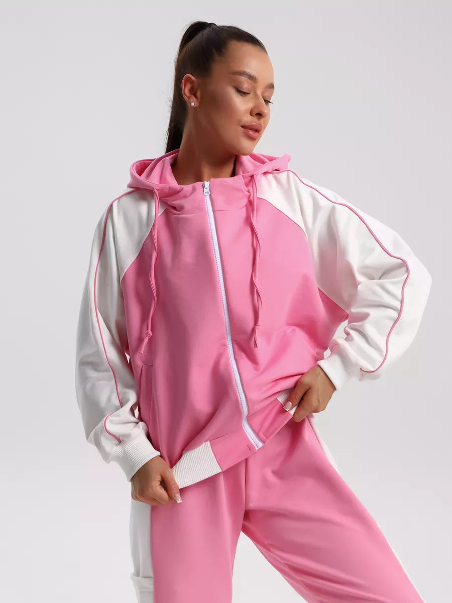 Damen modische Sportjacke mit hohem Kragen und dezentem Farbkontrast WW
