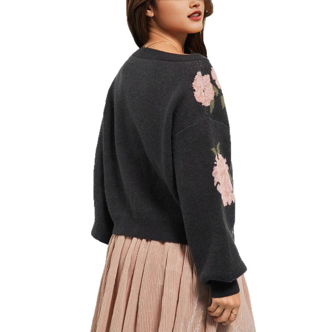 Damen Pullover mit floralem Muster und lässigem Schnitt WW