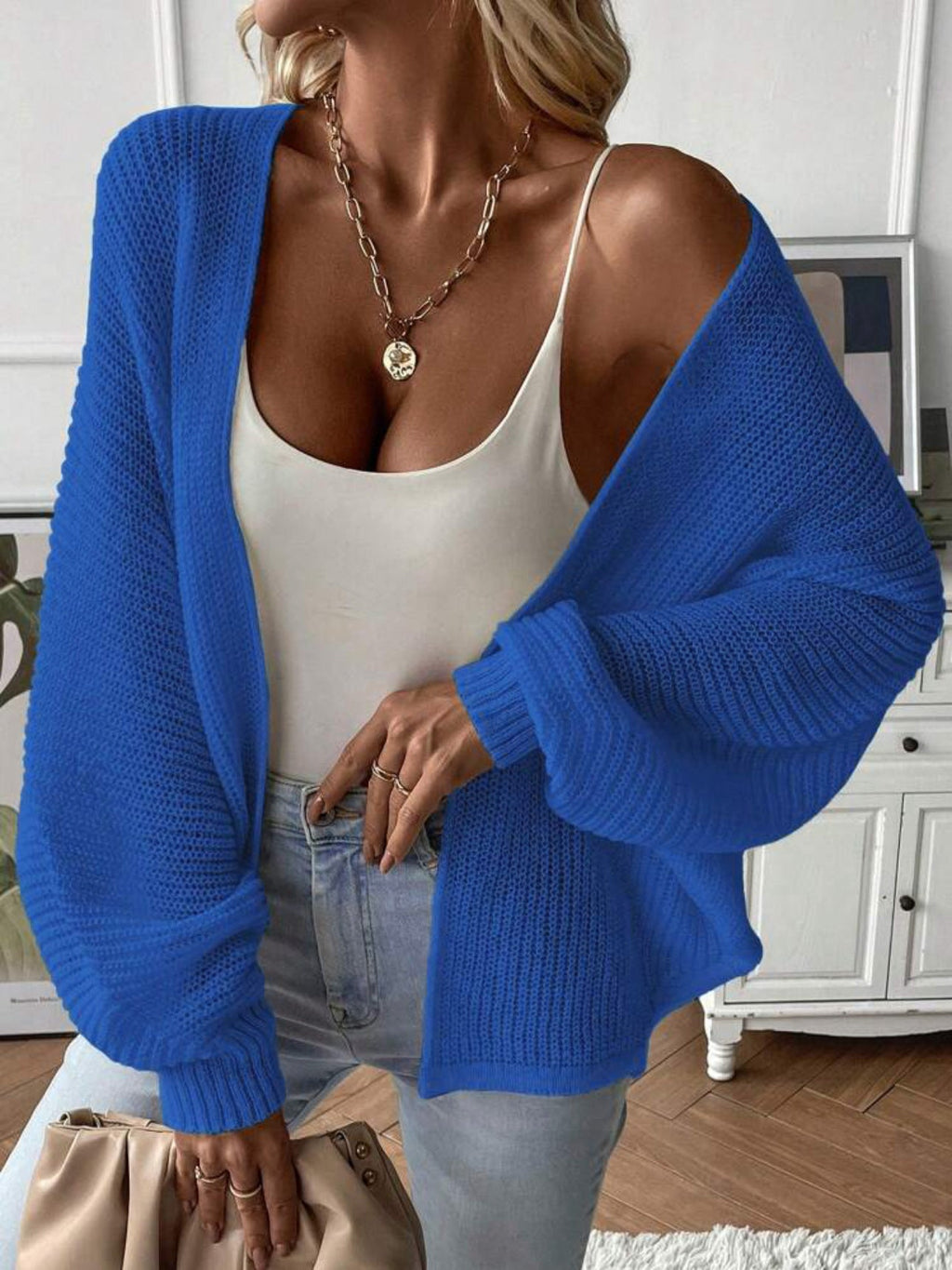 Damen Strickjacke mit modernem Waffelmuster und lässigem Schnitt WW