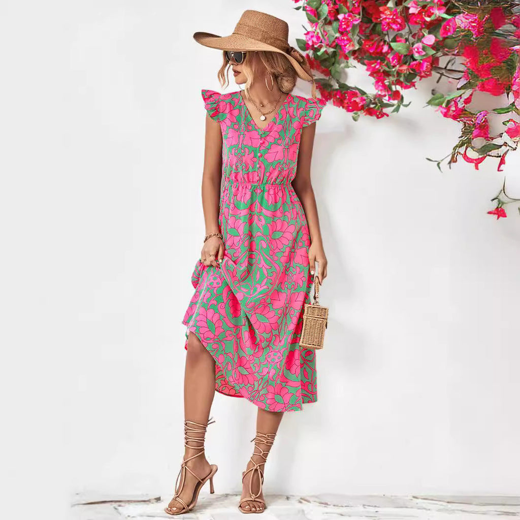 Damen Maxikleid mit verspieltem Blumenmuster und Rüschendetails WW