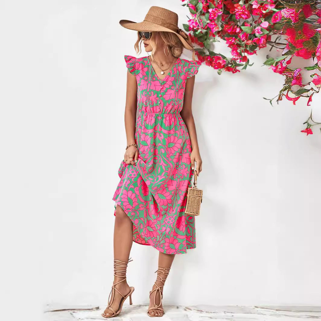 Damen Maxikleid mit verspieltem Blumenmuster und Rüschendetails WW