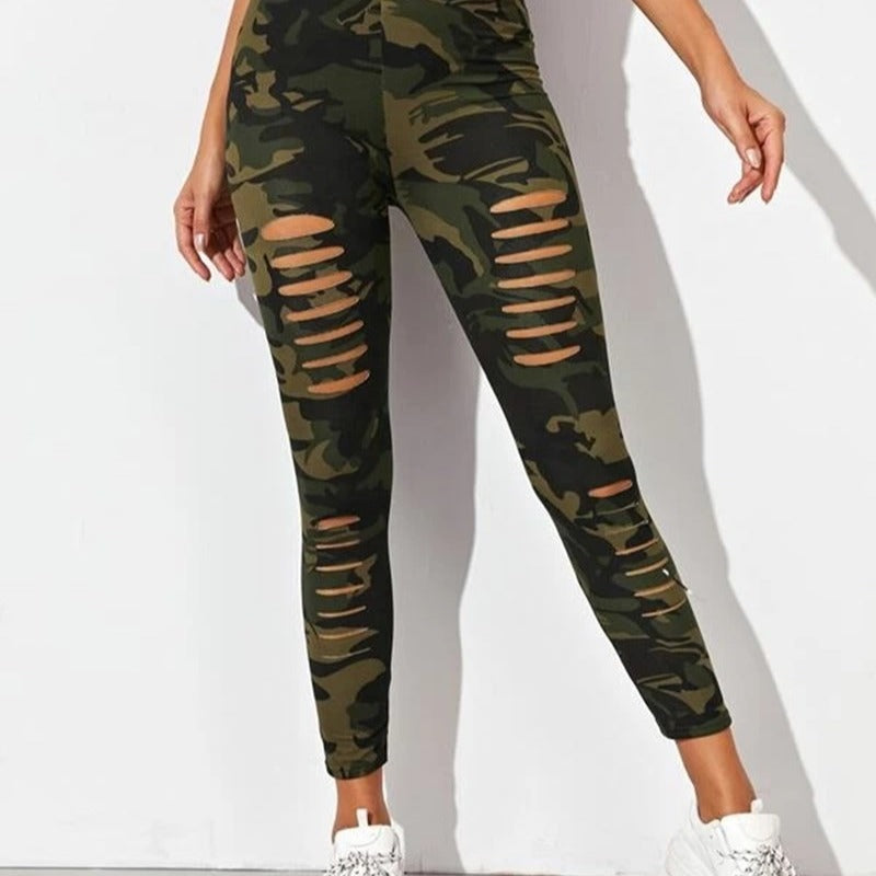 Damen Sportliche Leggings mit modischen Riss-Details WW