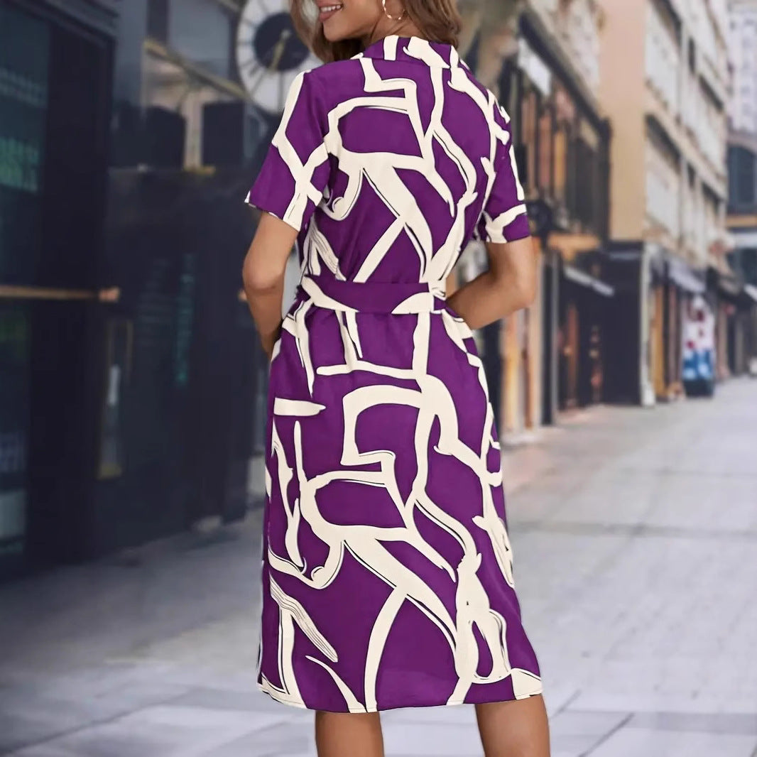 Damen Elegante Krawatten-Taile Hemdkleid WW