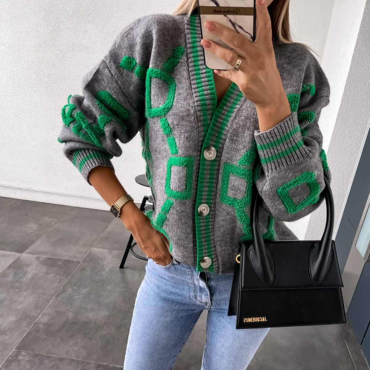 Damen Strickjacke im modernen geometrischen Design WW