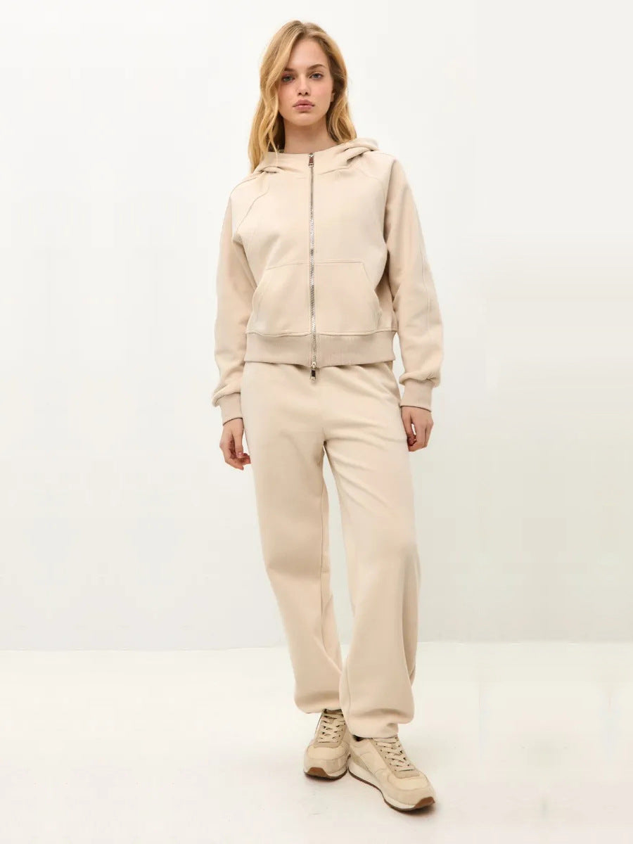 Damen komfortables Set aus Hoodie und Jogginghose mit Reißverschluss WW