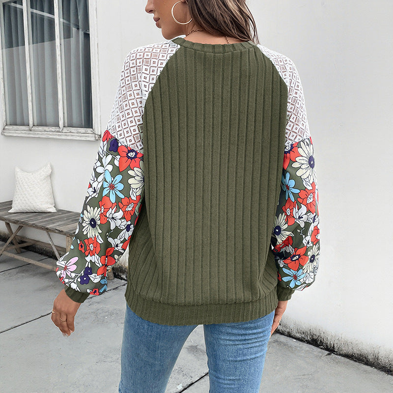 Damen modischer Pullover mit floralem Ärmel-Detail und strukturiertem Stoff WW