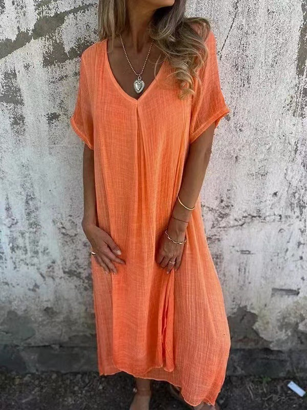 Damen lässiges Maxikleid mit V-Ausschnitt und luftiger Passform WW