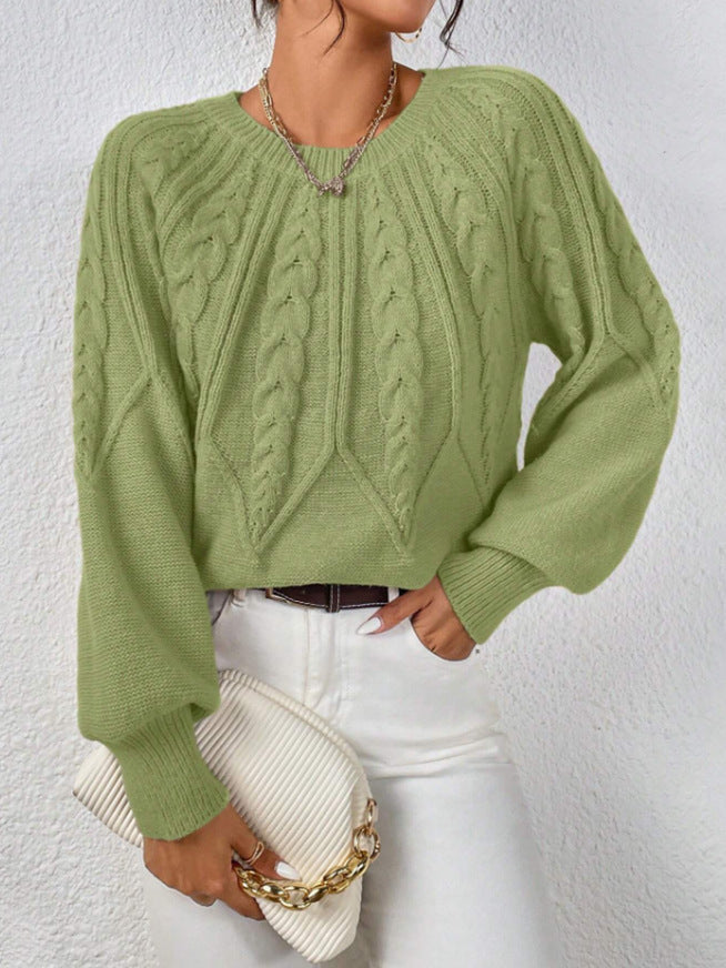 Damen Strickpullover mit Zopfmuster und weitem Schnitt WW