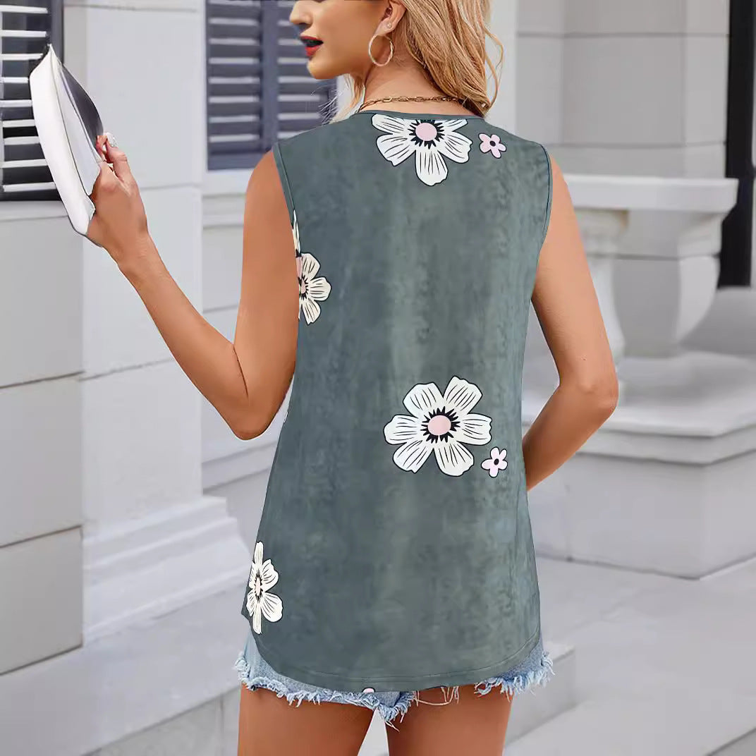 Damen Ärmelloses Oberteil mit floralen Akzenten und Knopfdetail WW
