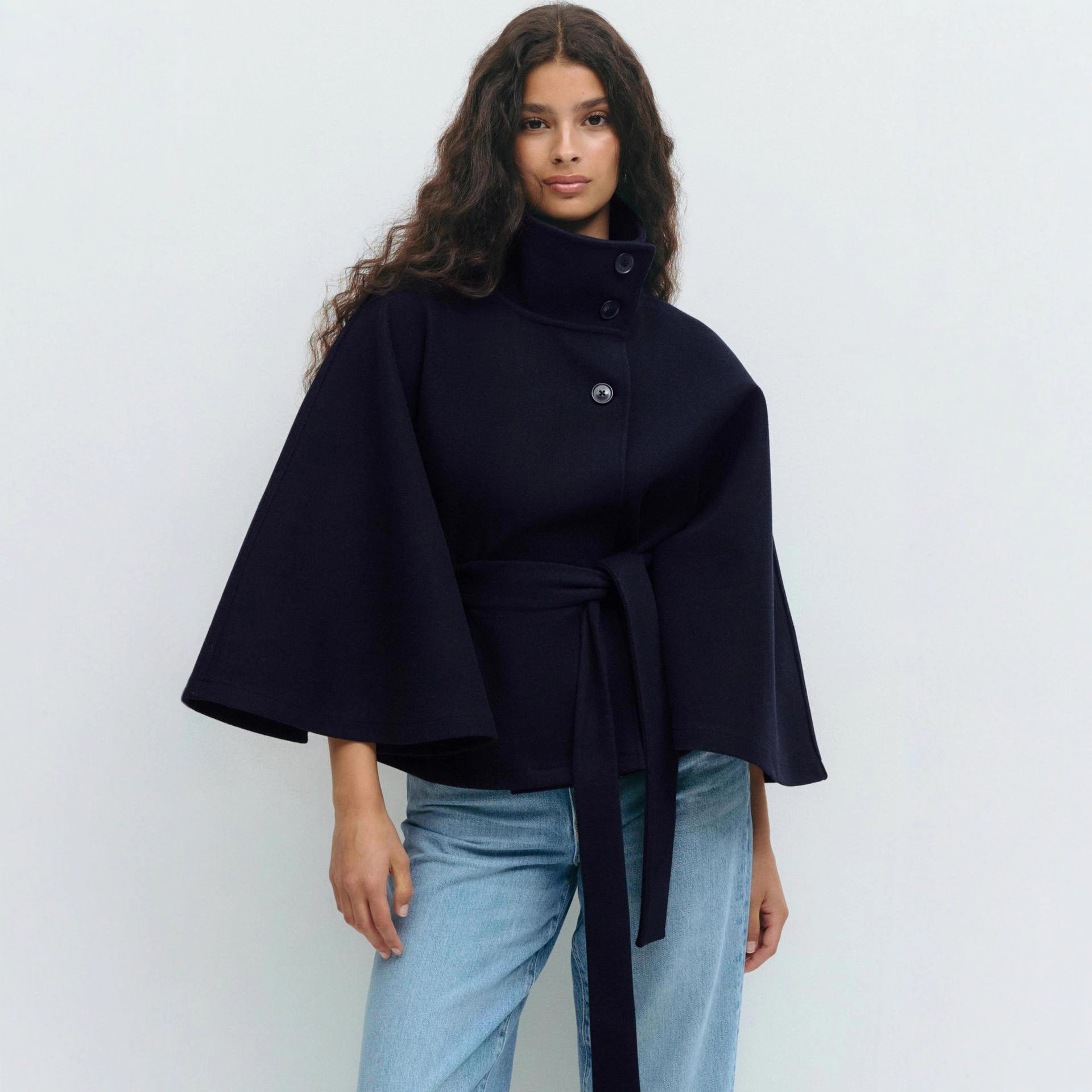 Damen Wickeljacke mit hoher Kragenlinie und breiten Ärmeln WW
