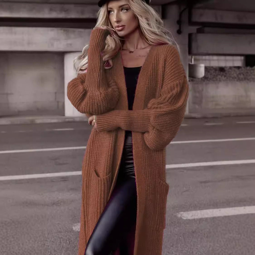 Damen Langer Strickcardigan mit tieferem Rückensaum und lässigem Schnitt WW