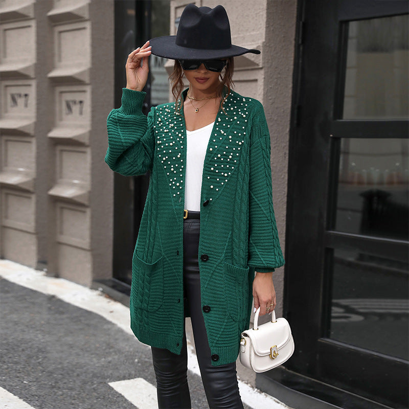 Damen Strickjacke mit Perlenverzierung und lässigem Schnitt WW