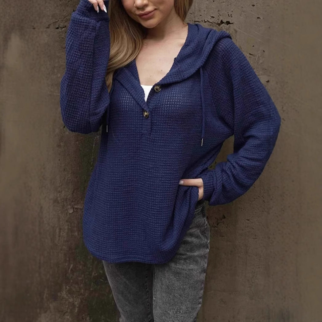 Damen lässiger Kapuzenpullover mit Knopfdetails WW