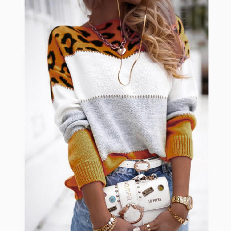 Damen Modischer Batik-Pullover mit animalischem Muster WW