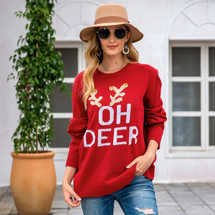 Damen Großer Strickpullover mit festlichem Motiv WW
