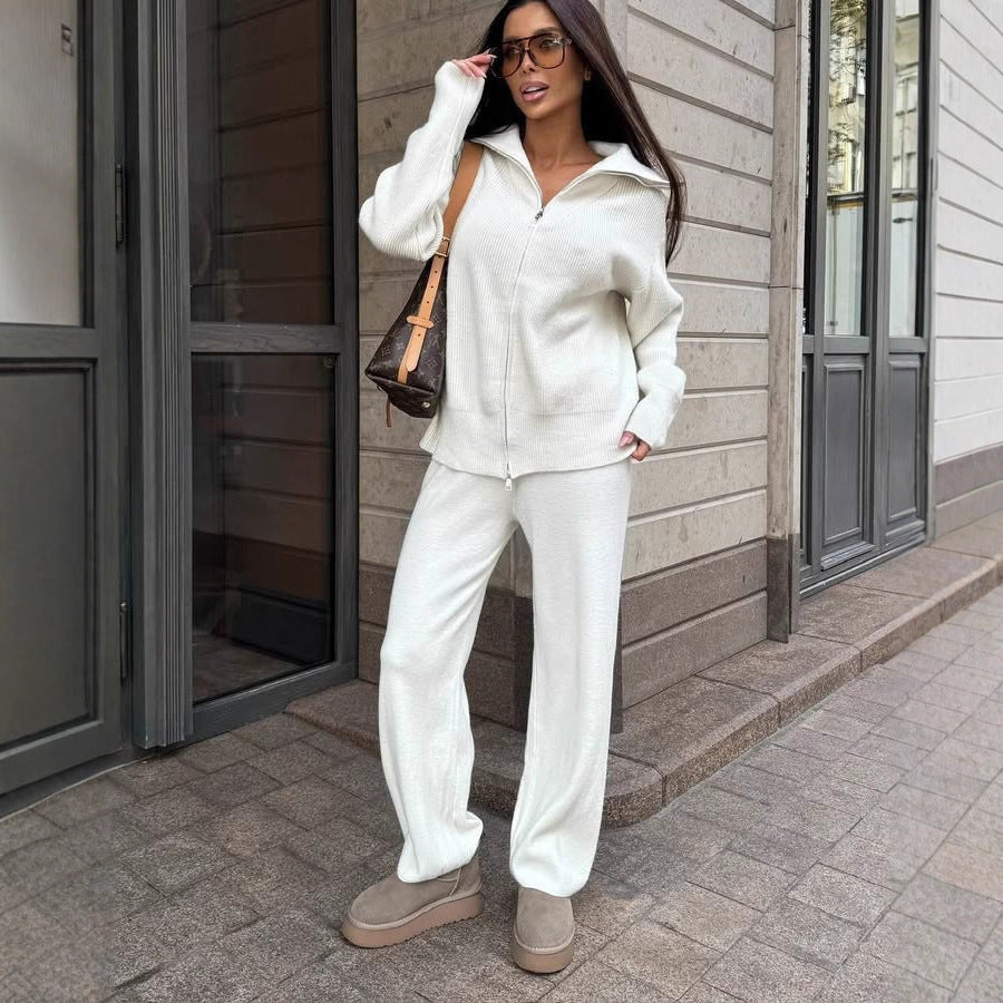 Damen kuscheliger Zip-Pullover mit weitem Kragen und Rippstruktur WW