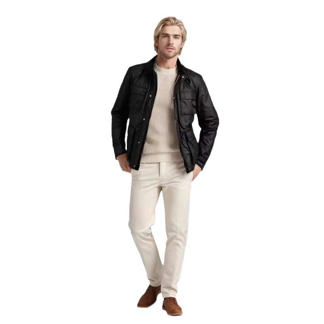 Herren modische Utility-Jacke mit mehreren praktischen Taschen und Kunstfellkragen WW