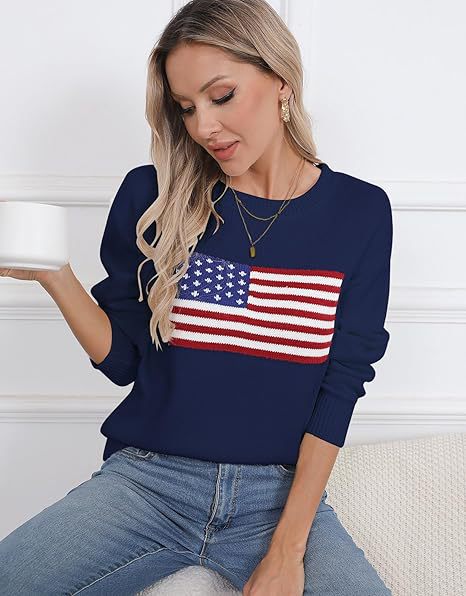 Damen Strickpullover mit Flaggenmotiv und lässigem Schnitt WW