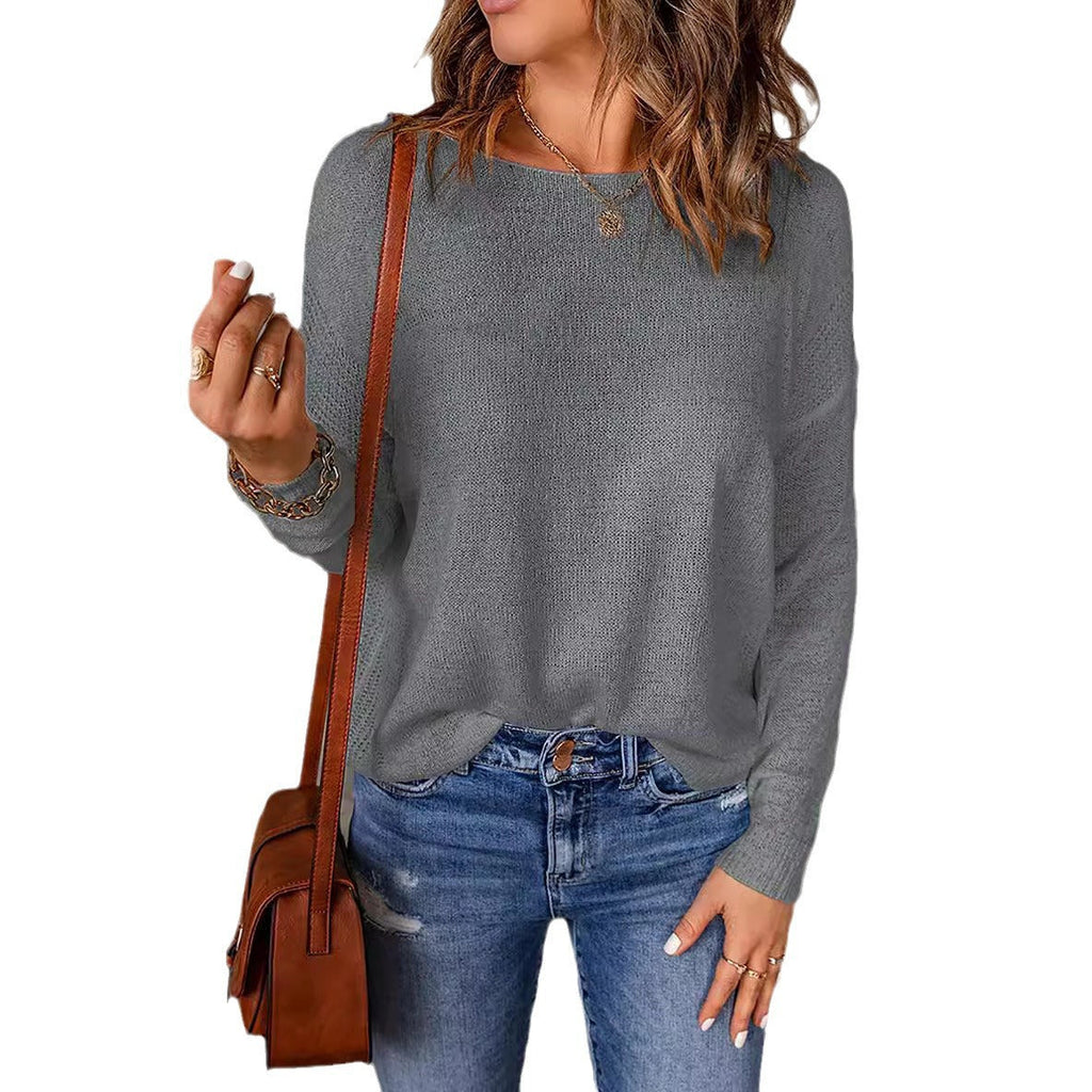 Damen lässiger Feinstrickpullover mit weitem Schnitt und langen Ärmeln WW