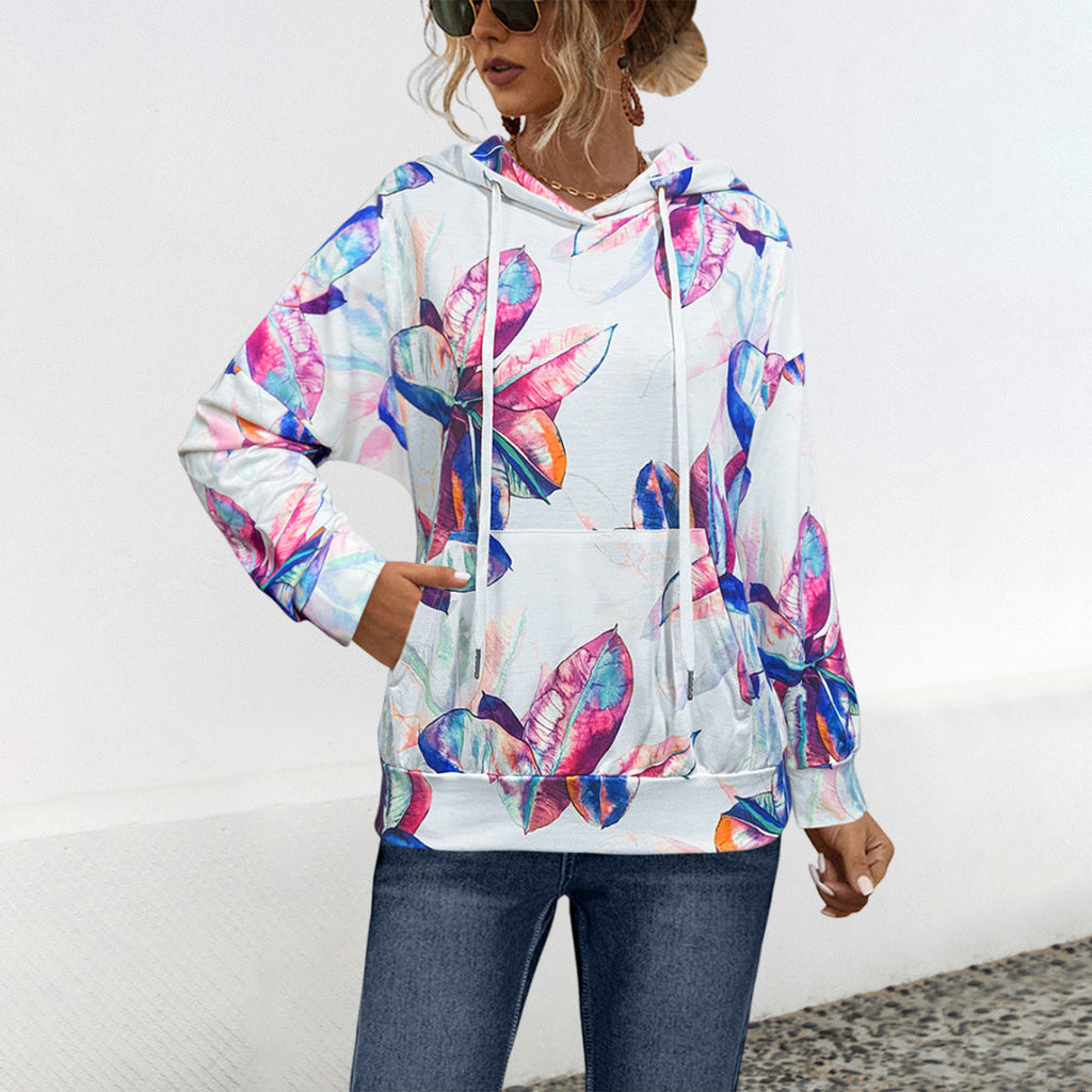 Damen Hoodie mit floralem Design und praktischer Bauchtasche WW