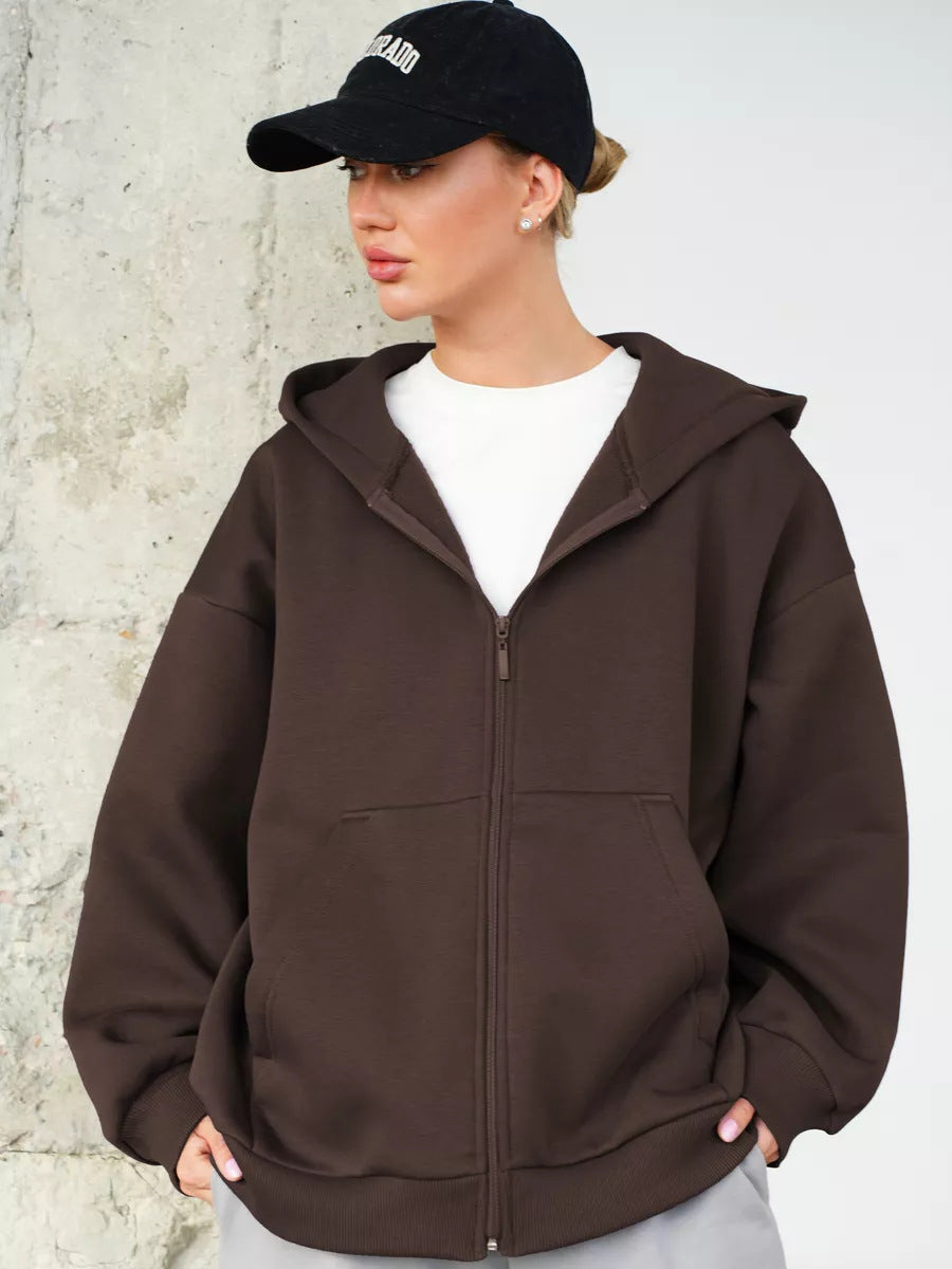 Damen lässiger Kapuzenjacke mit praktischem Reißverschluss und großen Taschen WW