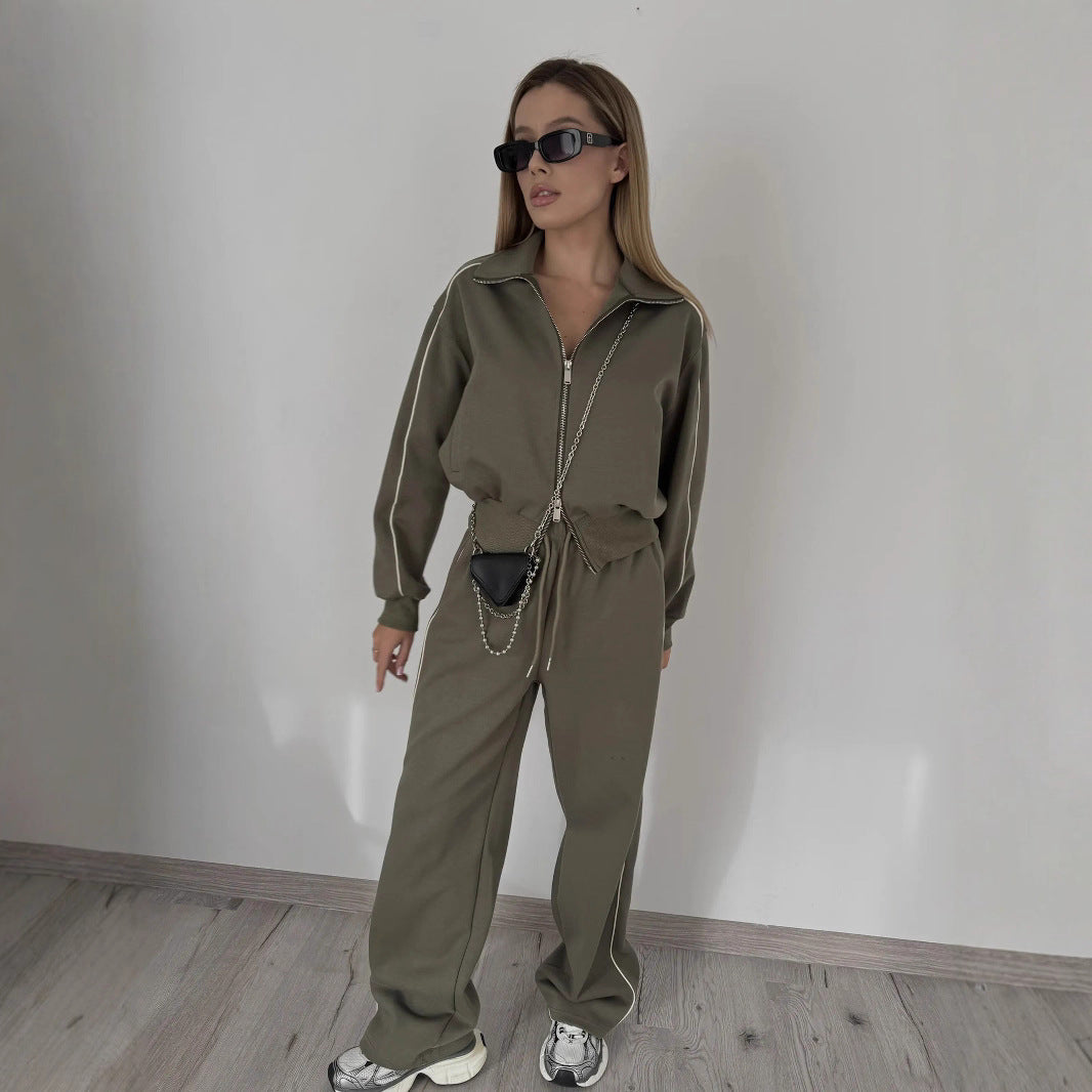 Damen sportliches Fleece-Set mit praktischen Reißverschlusstaschen und elegantem Schnitt WW