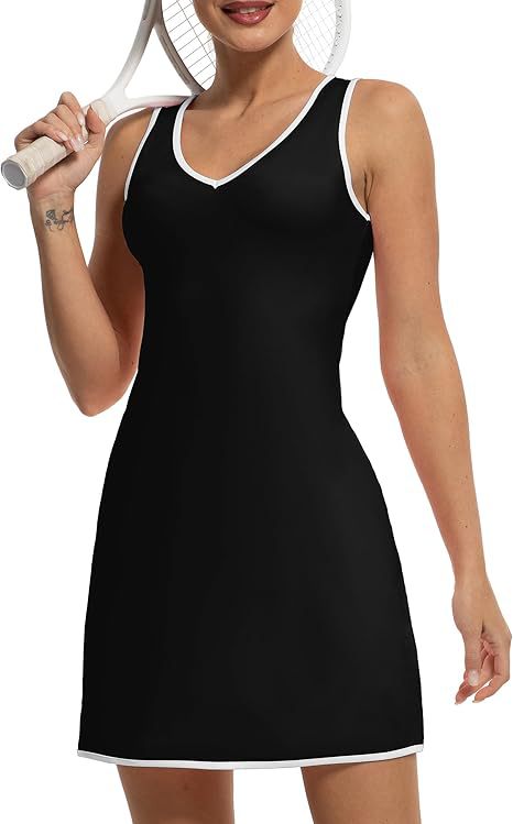Damen Sportliches Tennis-Kleid mit breiten Trägern und V-Ausschnitt WW