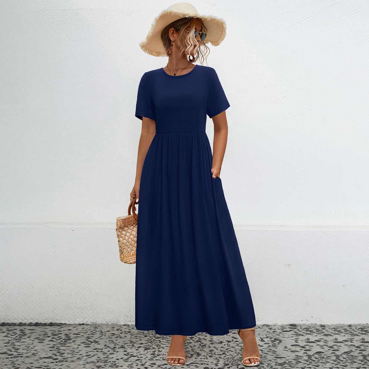 Damen Maxikleid mit Taschen und elastischem Bund WW