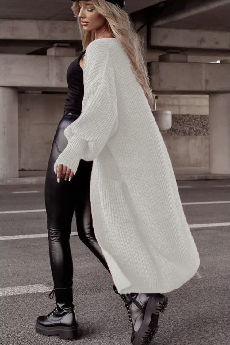 Damen Langer Strickcardigan mit tieferem Rückensaum und lässigem Schnitt WW