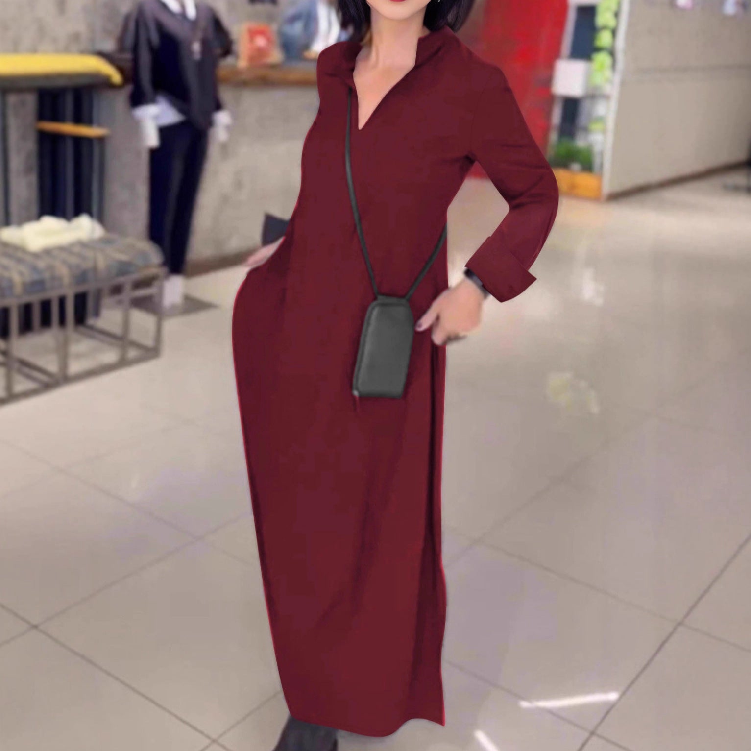 Damen lässiges Hemdkleid mit innovativem seitlichem Schlitz WW