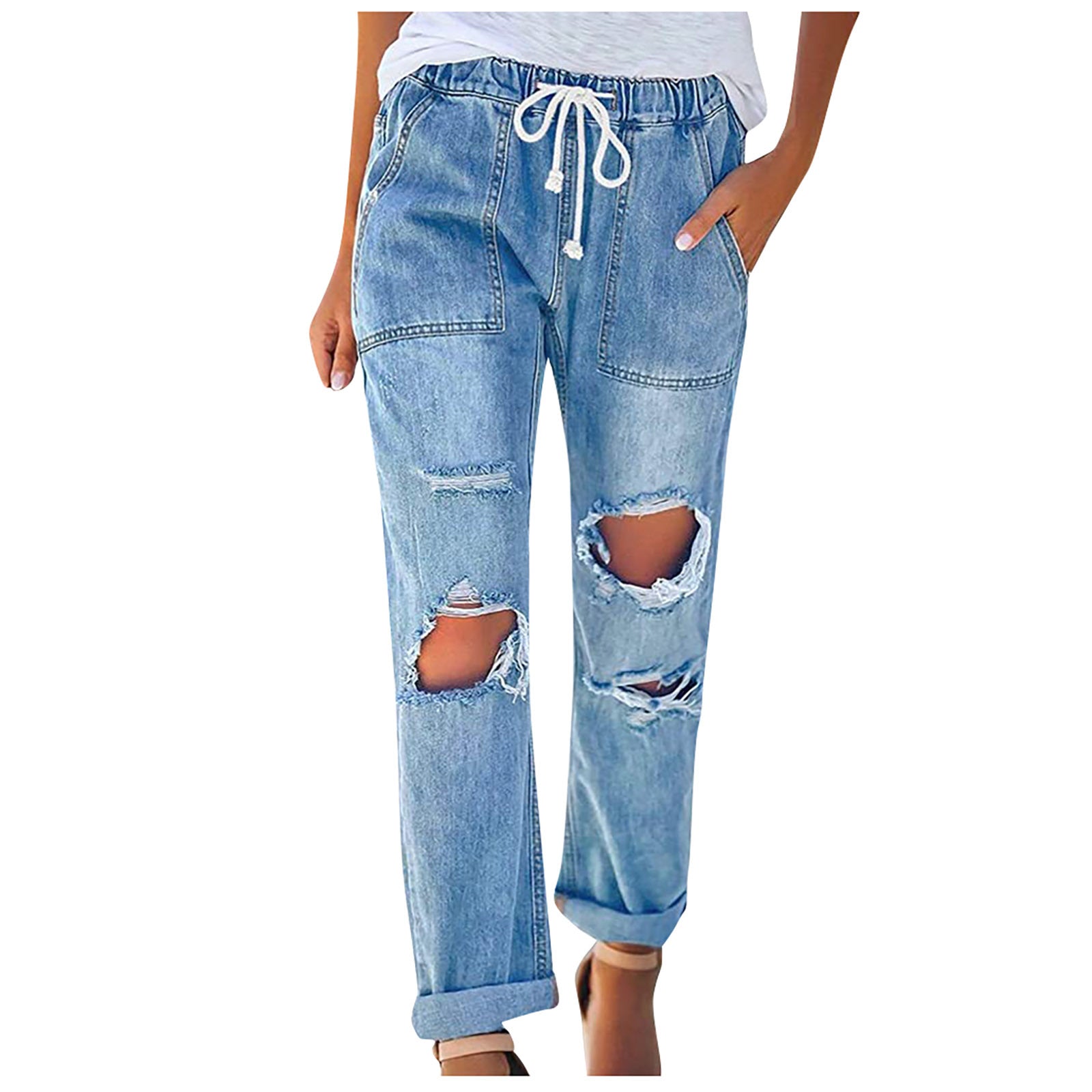 Damen Relaxed Fit Jeans mit modernen Rissen WW