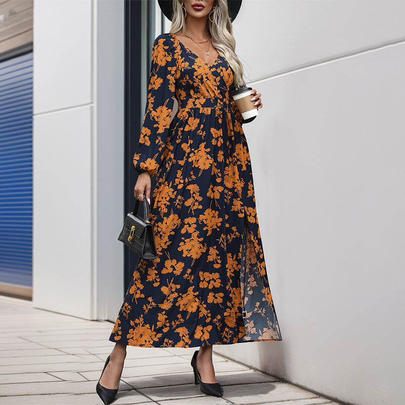 Damen Maxikleid mit floralem V-Ausschnitt und eleganten Volants WW