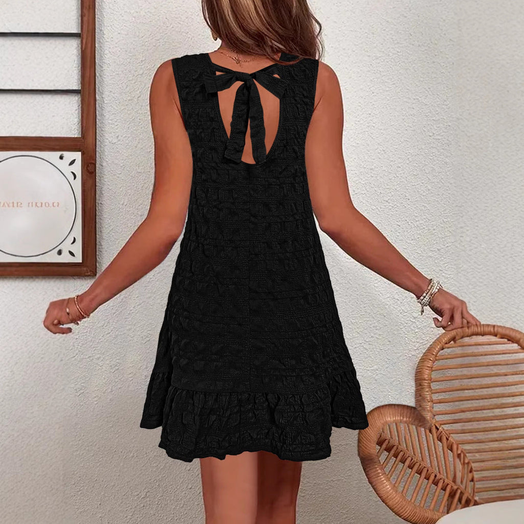 Damen Sommerliches A-Linien Kleid mit Rüschensaum und strukturierter Oberfläche WW