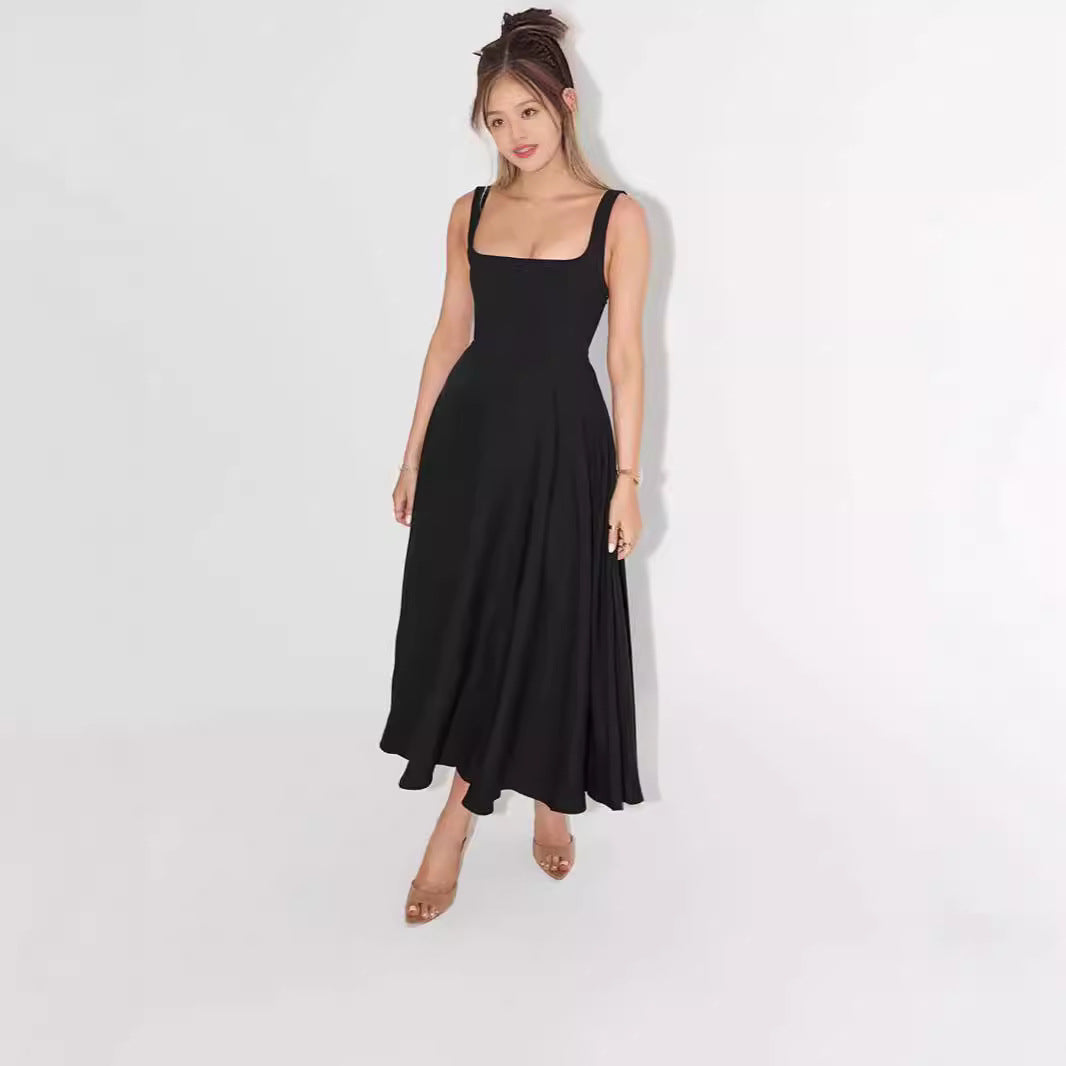 Damen A-Linien Maxikleid mit quadratischem Ausschnitt und fließendem Stoff WW