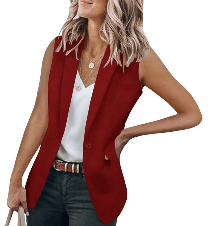 Damen ärmelloser Blazer mit modernem Schnitt und eleganten Falten WW