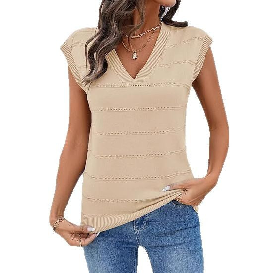 Damen ärmelloses Stricktop mit V-Ausschnitt und strukturiertem Design WW