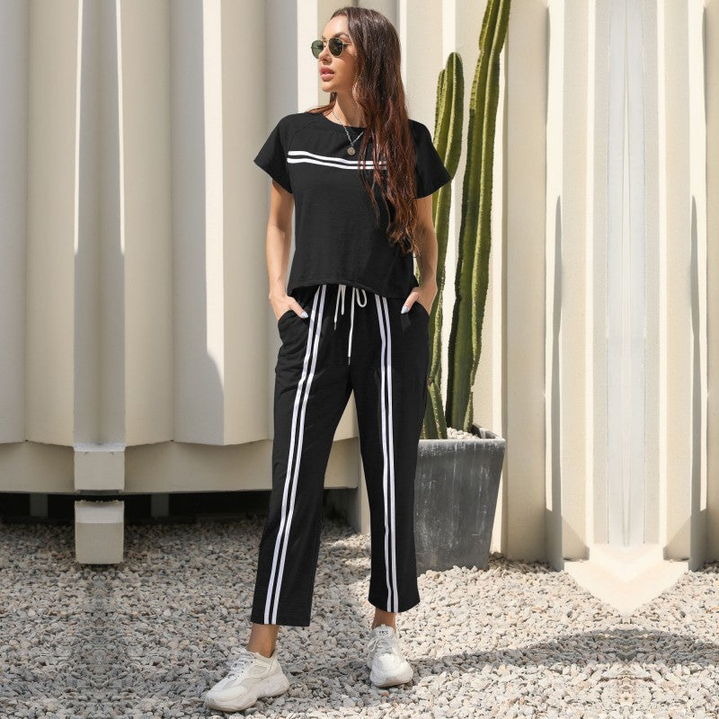 Damen Freizeit-Set mit sportlichen Streifen und elastischem Bund WW
