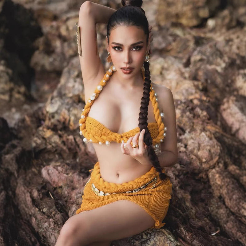 Damen Strick-Bikini-Set mit trendigem Rock WW