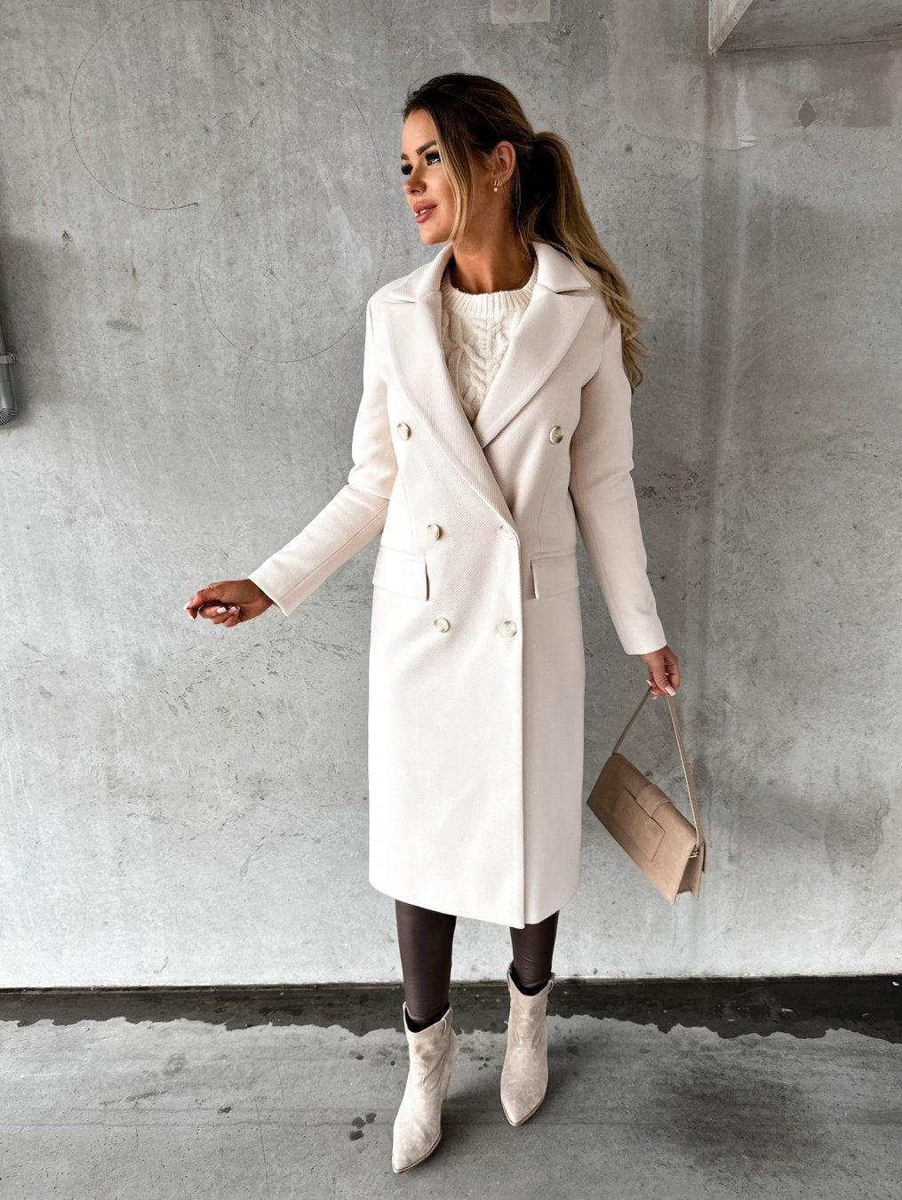 Damen elegante und stylische Doppelreiher-Winterjacke WW