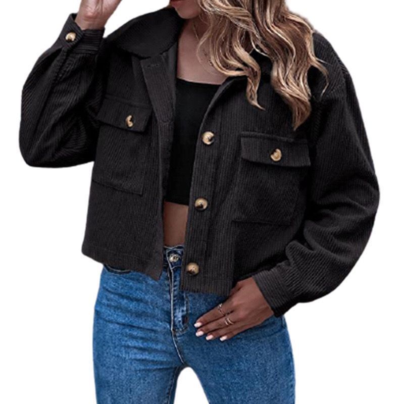 Damen modische Kordjacke mit aufgesetzten Taschen WW