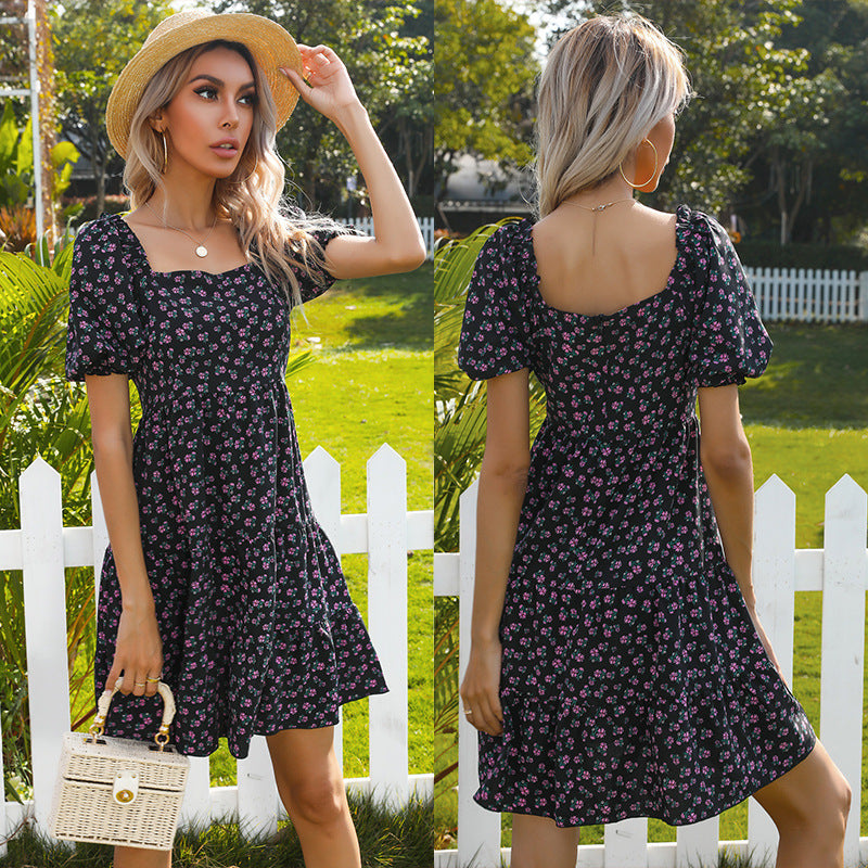 Damen Midi-Kleid mit Puffärmeln und verspieltem Rüschensaum WW