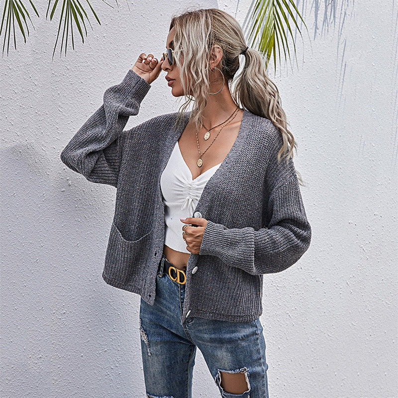 Damen lässiger Strickcardigan mit Knopfdetails und weit geschnittenen Ärmeln WW