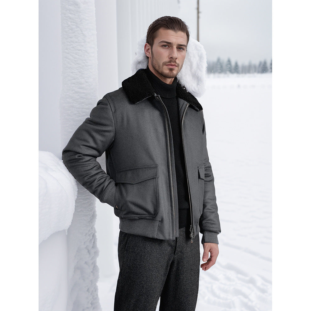 Herren kuschelweiche Winterjacke mit Teddykragen und aufgesetzten Taschen WW