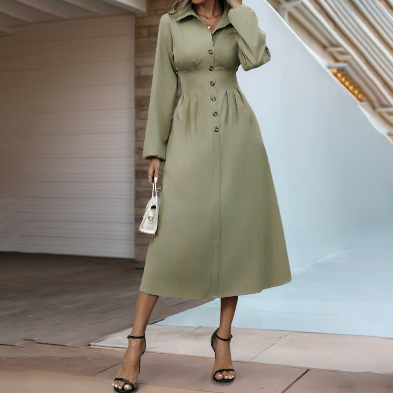 Damen Midi-Kleid mit Knopfleiste und elegantem Taillenzug WW